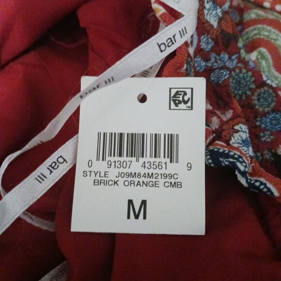 Bar III Sweetheart Neckline Brick Orange/Multi Floral Patchwork Mini Dress, M - Picture 10 of 14